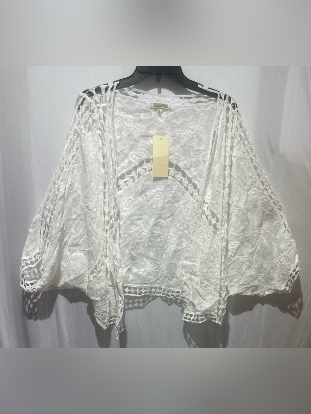 Amber Skies White Linen Open-Front Kimono Cardigan - Size L